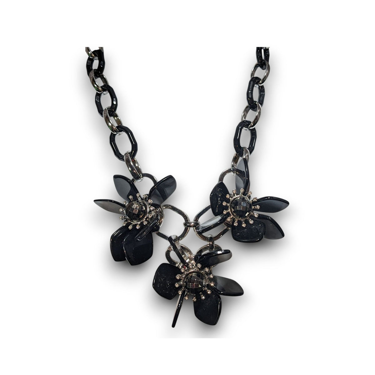 Ann Taylor Vintage Gothic Glam Black Floral Statement Necklace 18 Inch