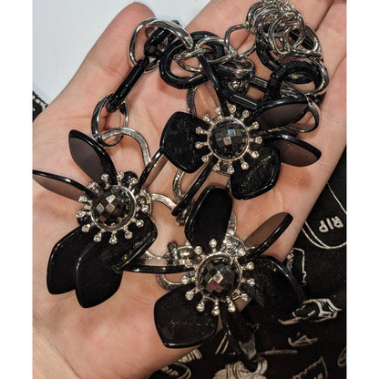 Ann Taylor Vintage Gothic Glam Black Floral Statement Necklace 18 Inch