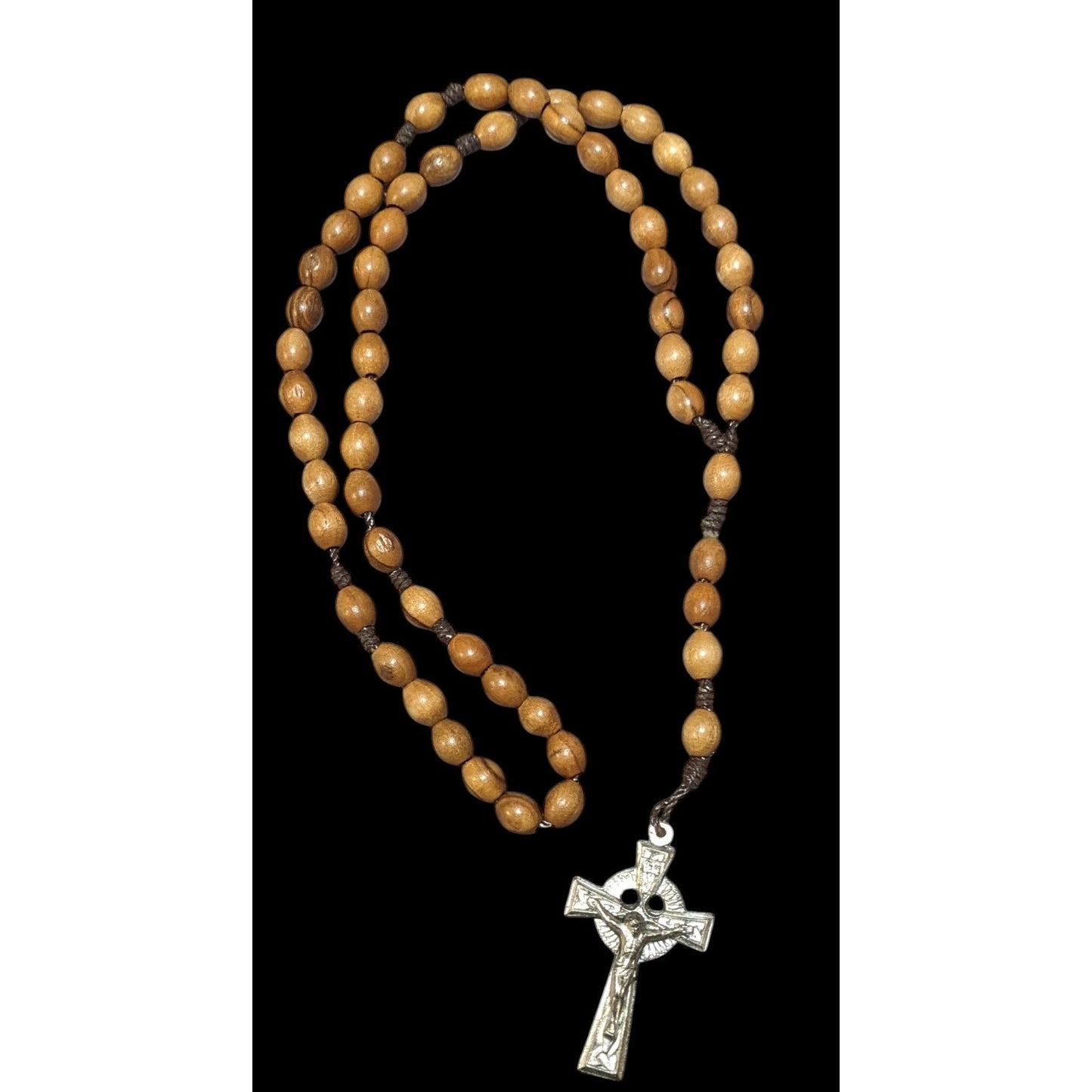 Vintage Brown Wood Beaded Rosary Necklace