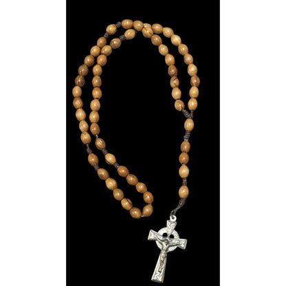 Vintage Brown Wood Beaded Rosary Necklace