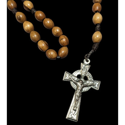 Vintage Brown Wood Beaded Rosary Necklace