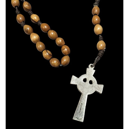 Vintage Brown Wood Beaded Rosary Necklace