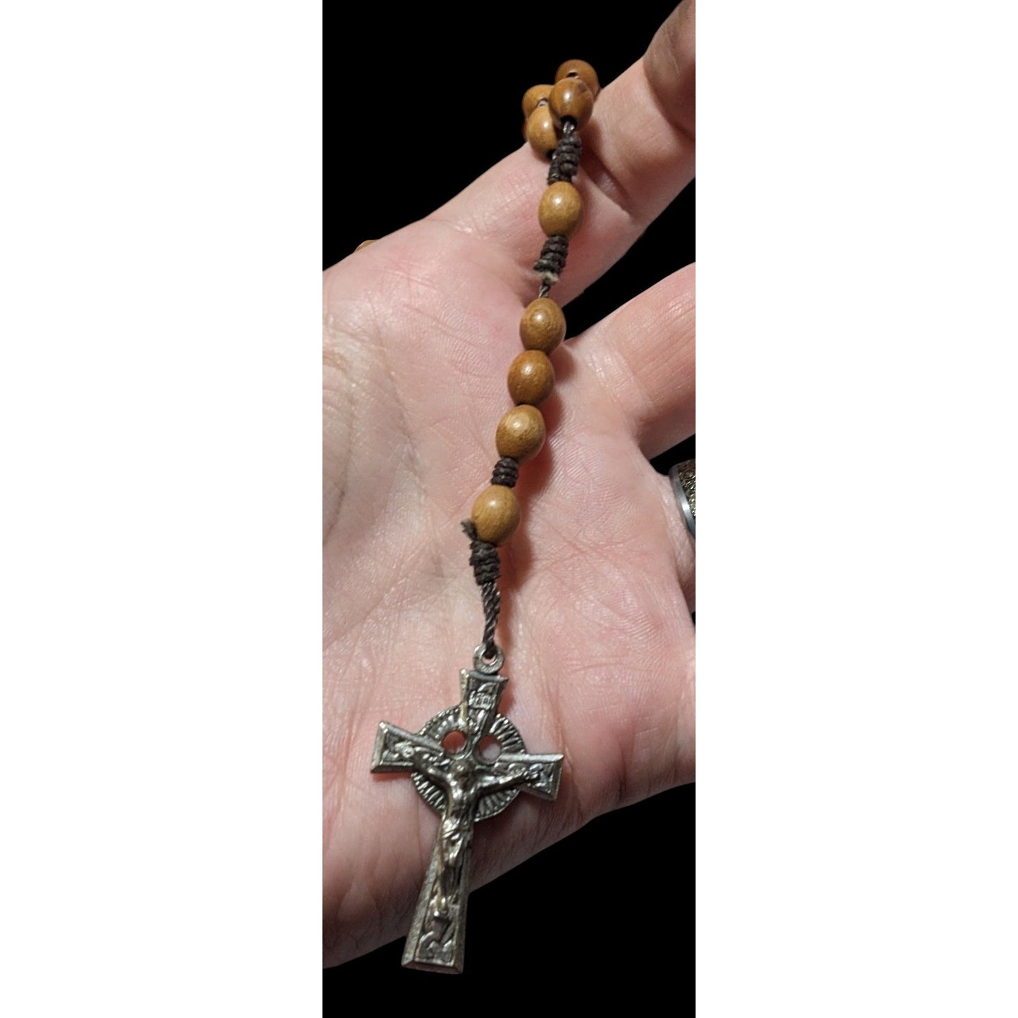 Vintage Brown Wood Beaded Rosary Necklace