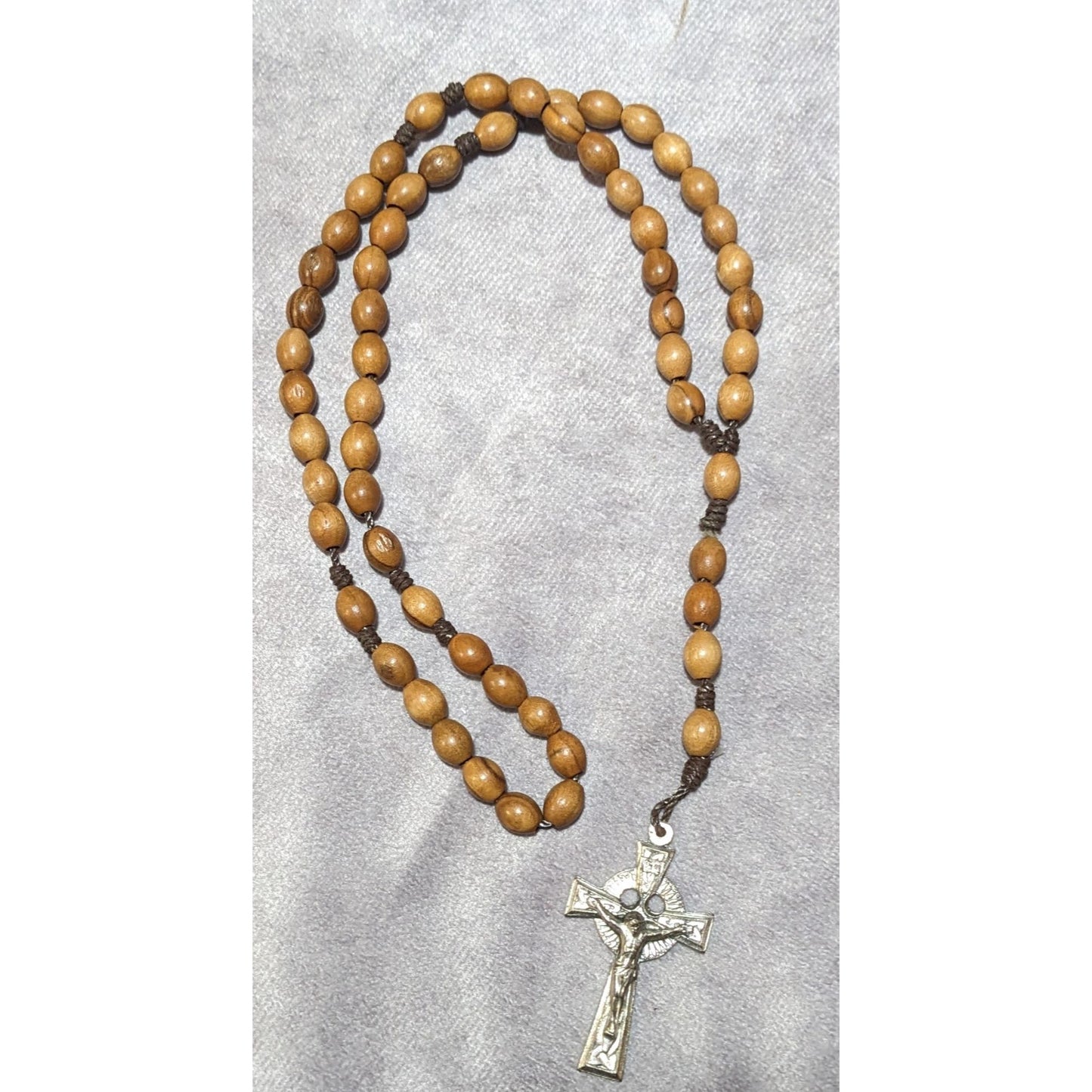 Vintage Brown Wood Beaded Rosary Necklace