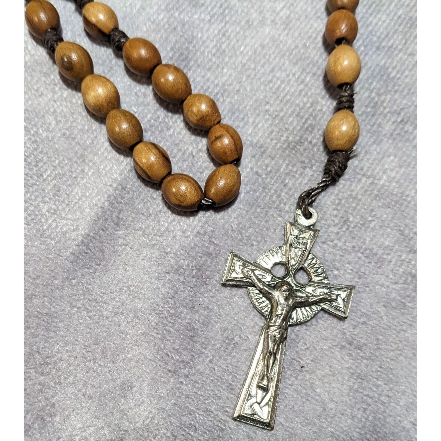 Vintage Brown Wood Beaded Rosary Necklace