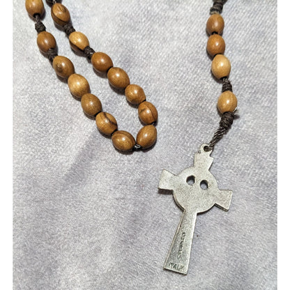 Vintage Brown Wood Beaded Rosary Necklace