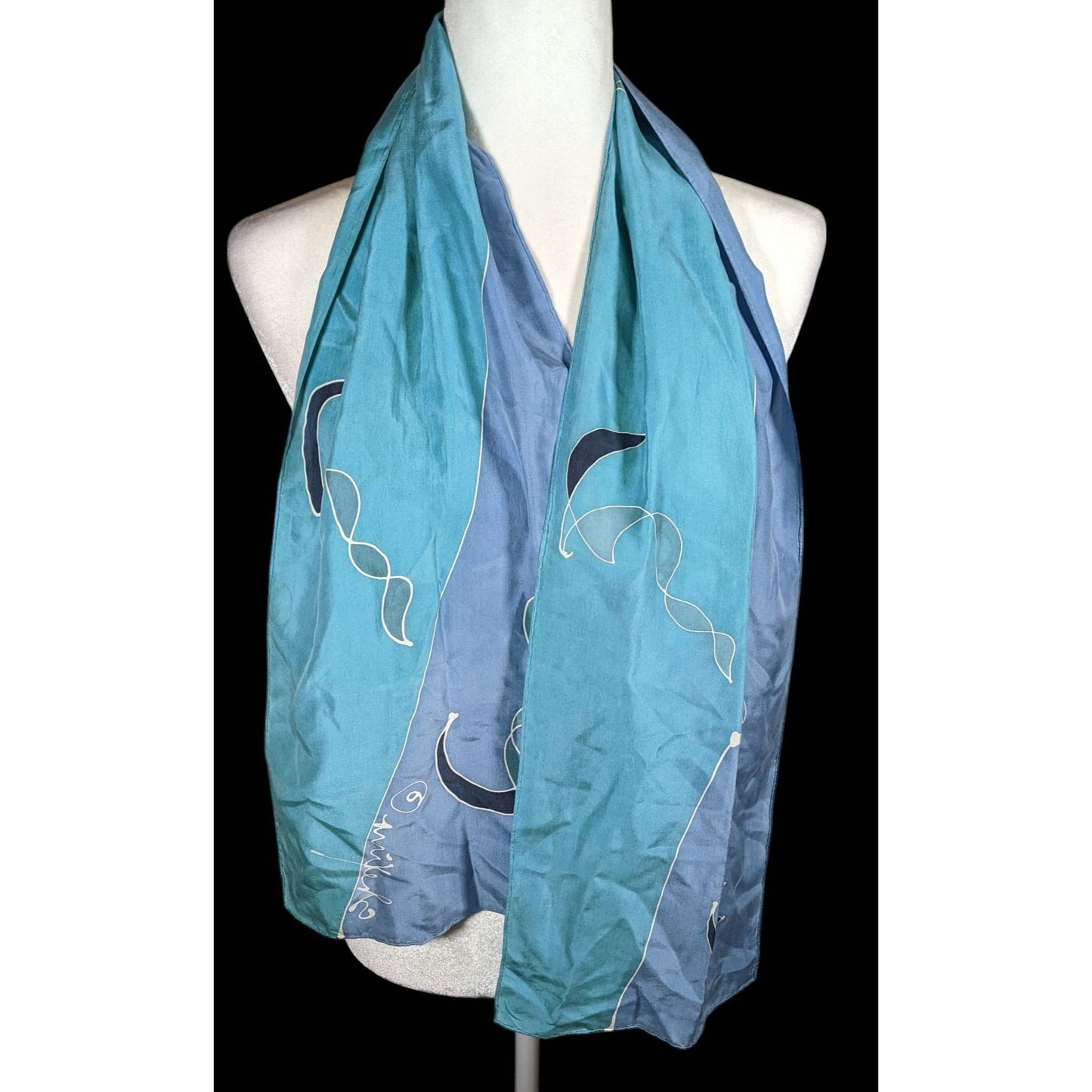 Vintage Sekina Blue Silk Abstract Scarf