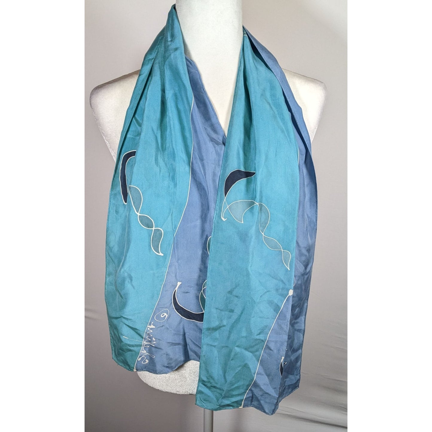 Vintage Sekina Blue Silk Abstract Scarf