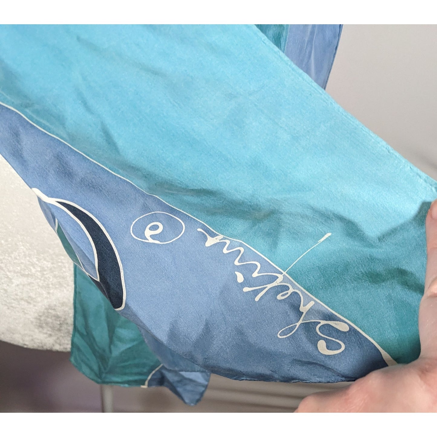 Vintage Sekina Blue Silk Abstract Scarf