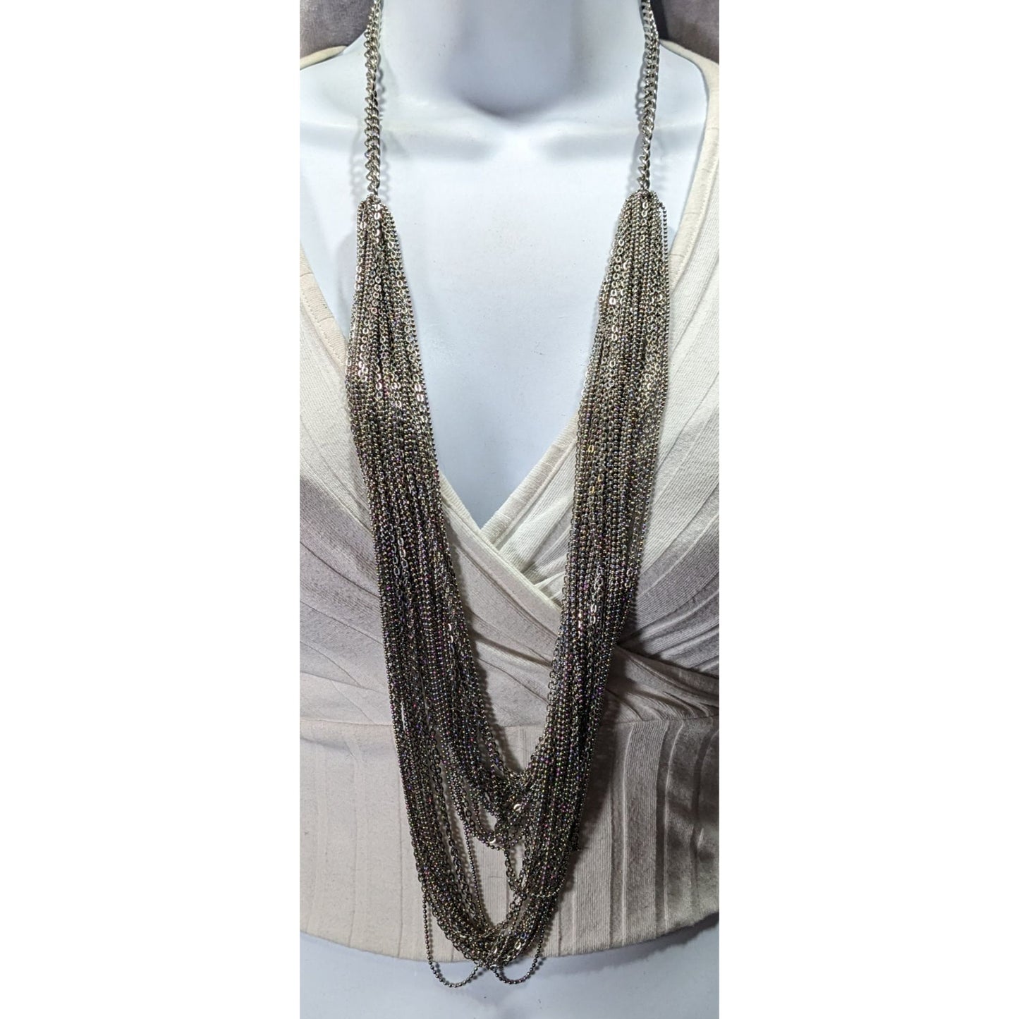 Glam Metal Multilayer Silver Tone Chain Necklace