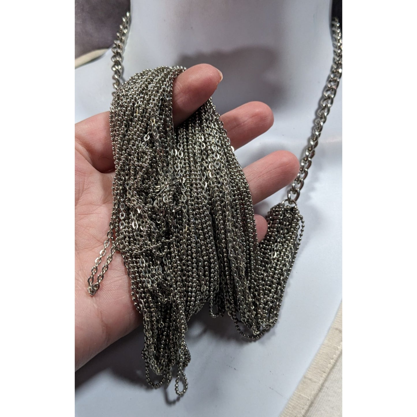 Glam Metal Multilayer Silver Tone Chain Necklace
