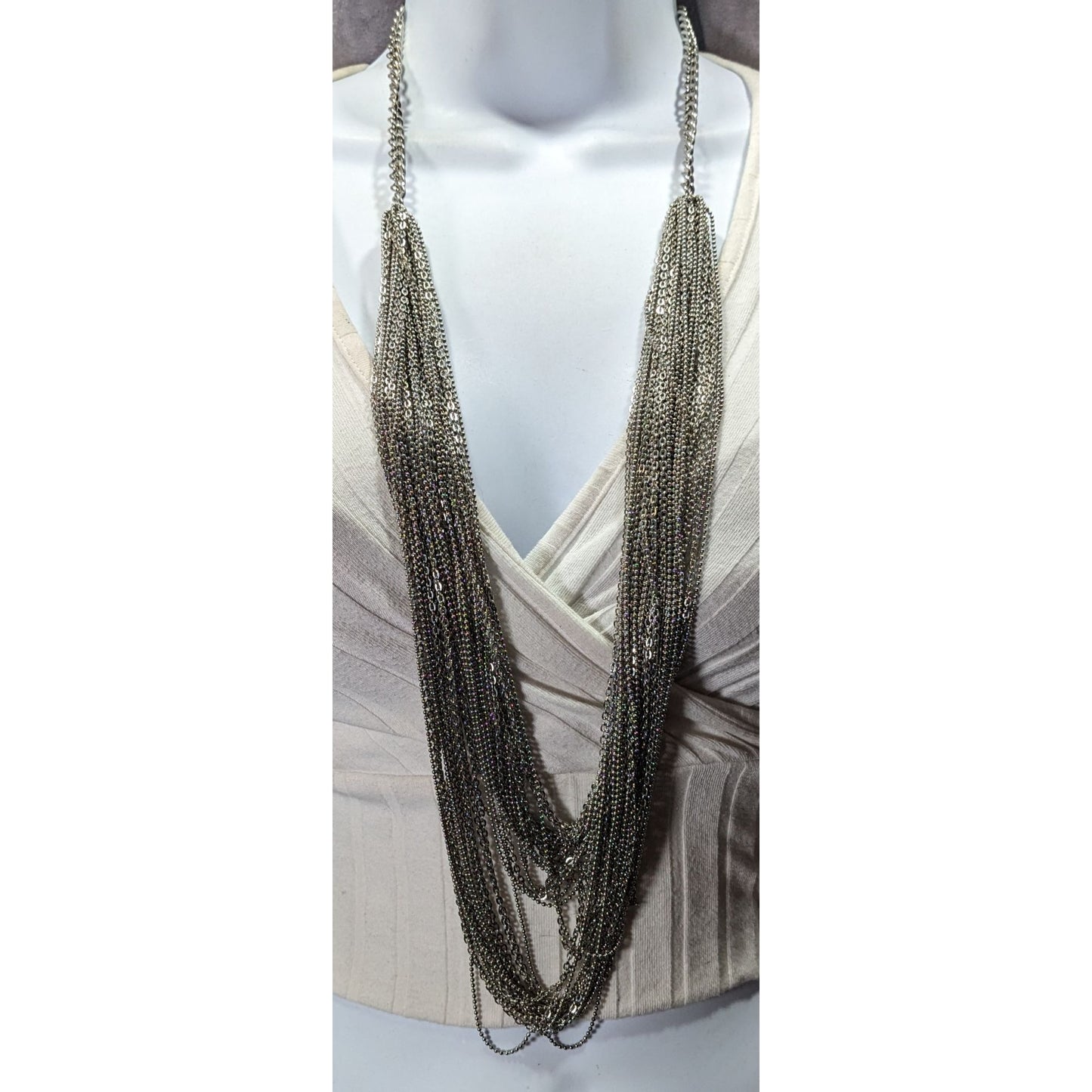 Glam Metal Multilayer Silver Tone Chain Necklace