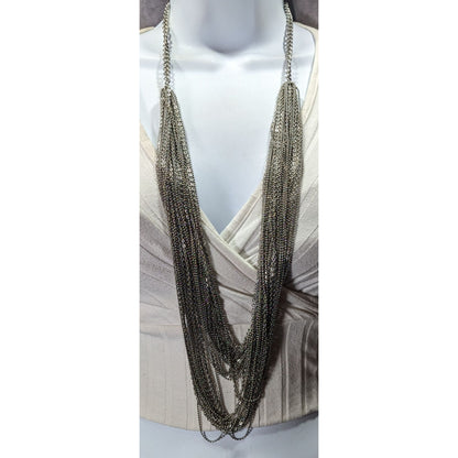 Glam Metal Multilayer Silver Tone Chain Necklace