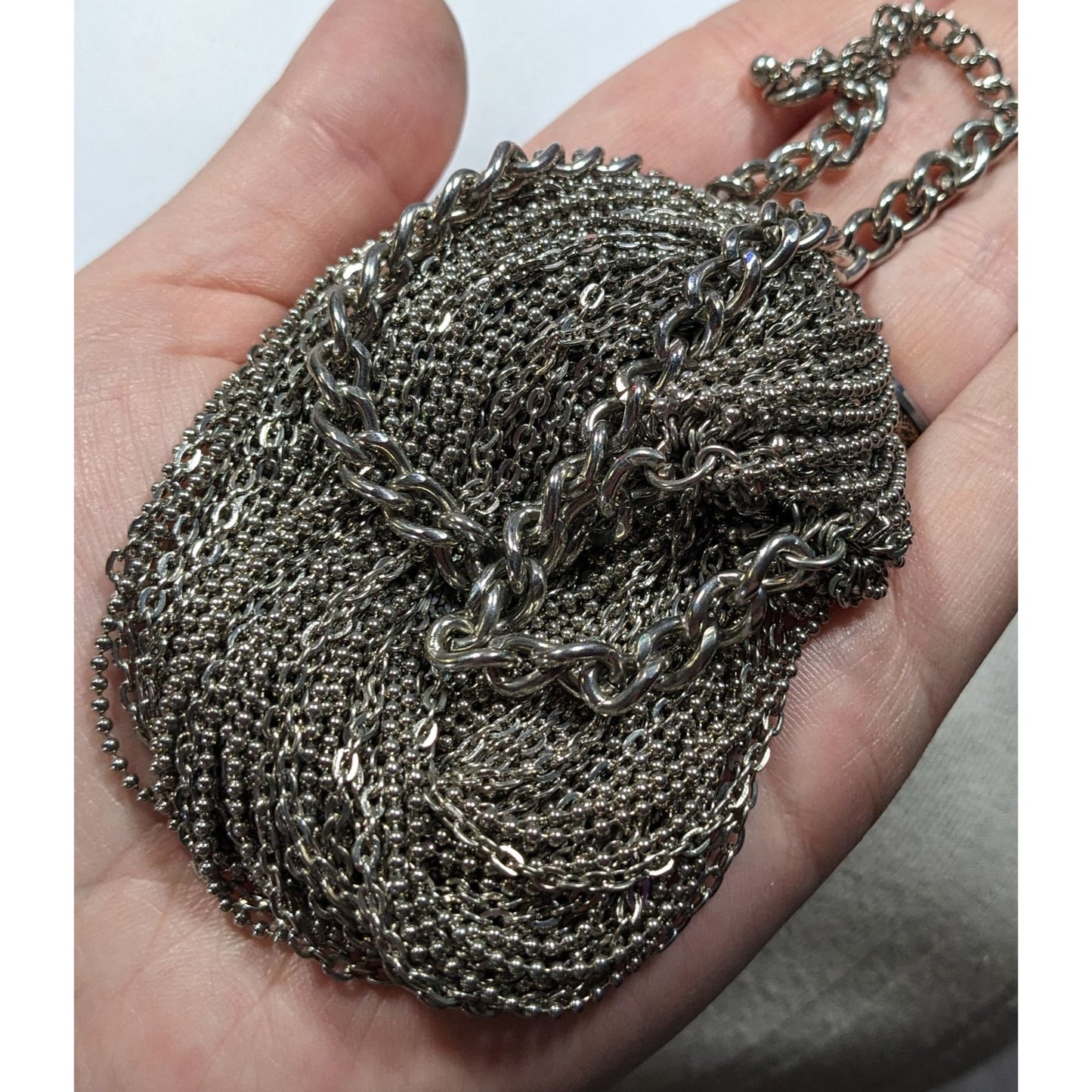 Glam Metal Multilayer Silver Tone Chain Necklace