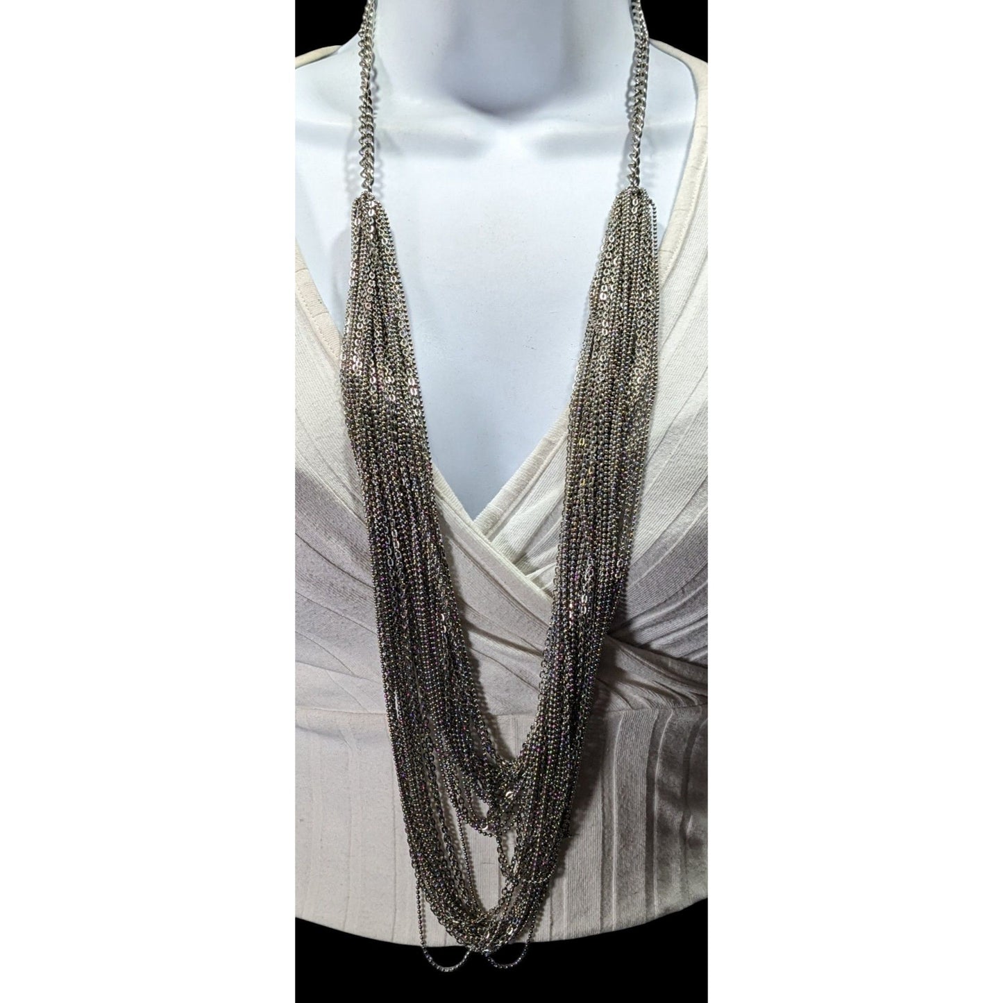 Glam Metal Multilayer Silver Tone Chain Necklace