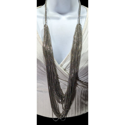 Glam Metal Multilayer Silver Tone Chain Necklace