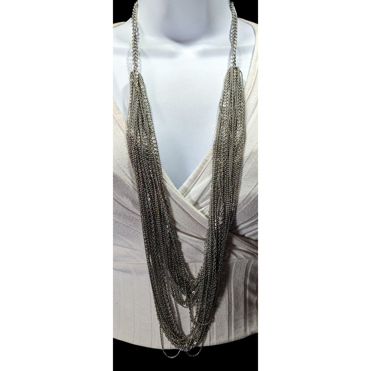 Glam Metal Multilayer Silver Tone Chain Necklace