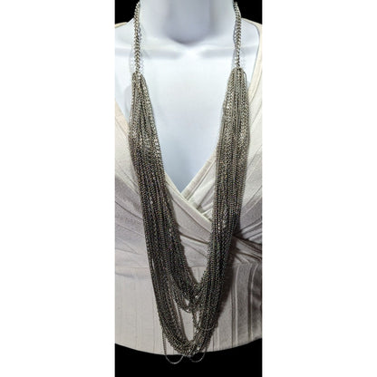 Glam Metal Multilayer Silver Tone Chain Necklace