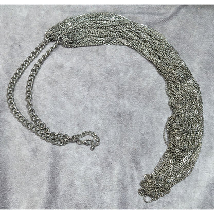 Glam Metal Multilayer Silver Tone Chain Necklace