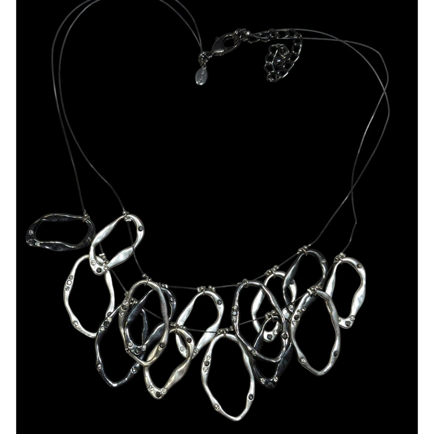 Chico's Brutalist Hammered Open Ring Rhinestone Necklace