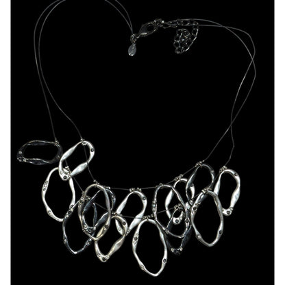 Chico's Brutalist Hammered Open Ring Rhinestone Necklace
