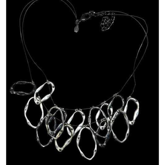Chico's Brutalist Hammered Open Ring Rhinestone Necklace