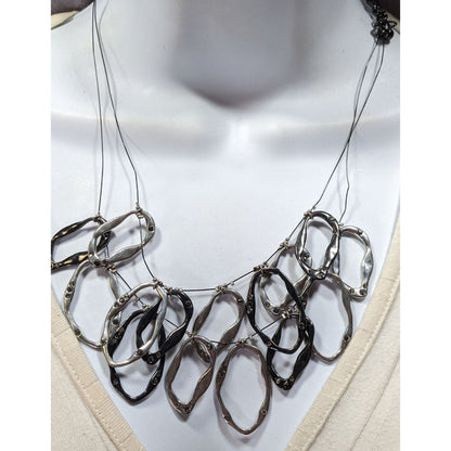 Chico's Brutalist Hammered Open Ring Rhinestone Necklace