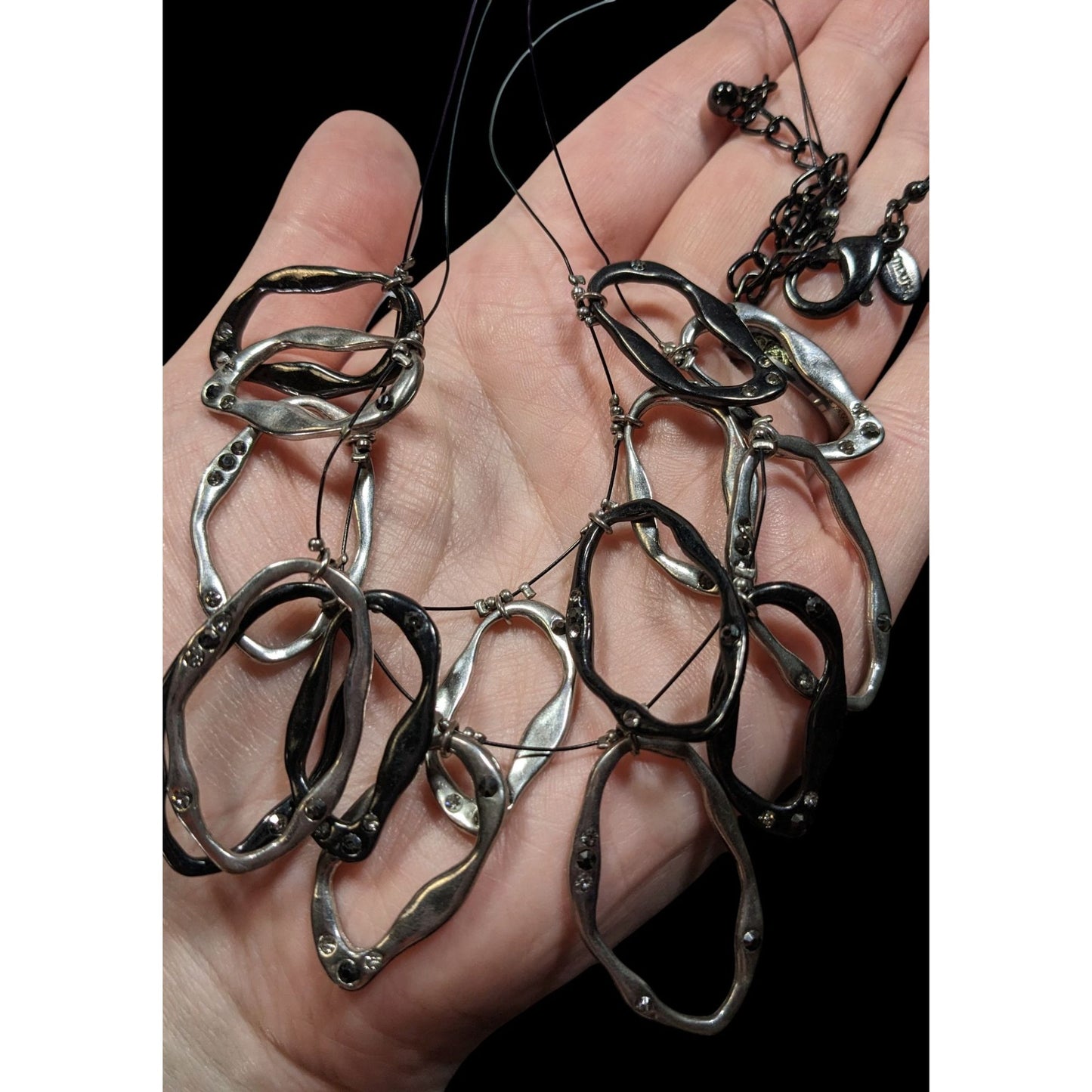 Chico's Brutalist Hammered Open Ring Rhinestone Necklace