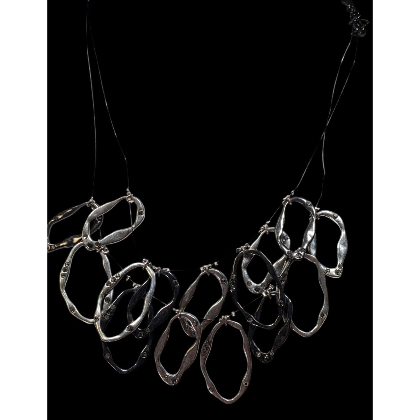 Chico's Brutalist Hammered Open Ring Rhinestone Necklace