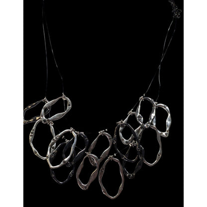 Chico's Brutalist Hammered Open Ring Rhinestone Necklace