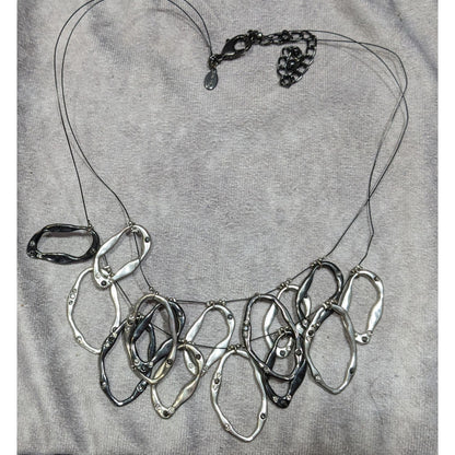 Chico's Brutalist Hammered Open Ring Rhinestone Necklace