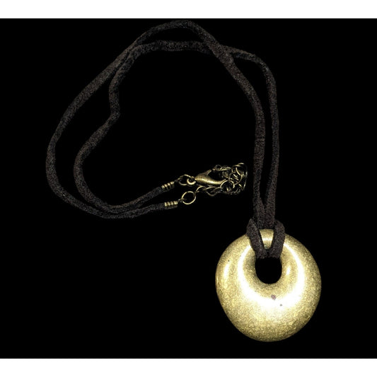 Classic Rustic Style Gold Tone Metal Disc Pendant Necklace