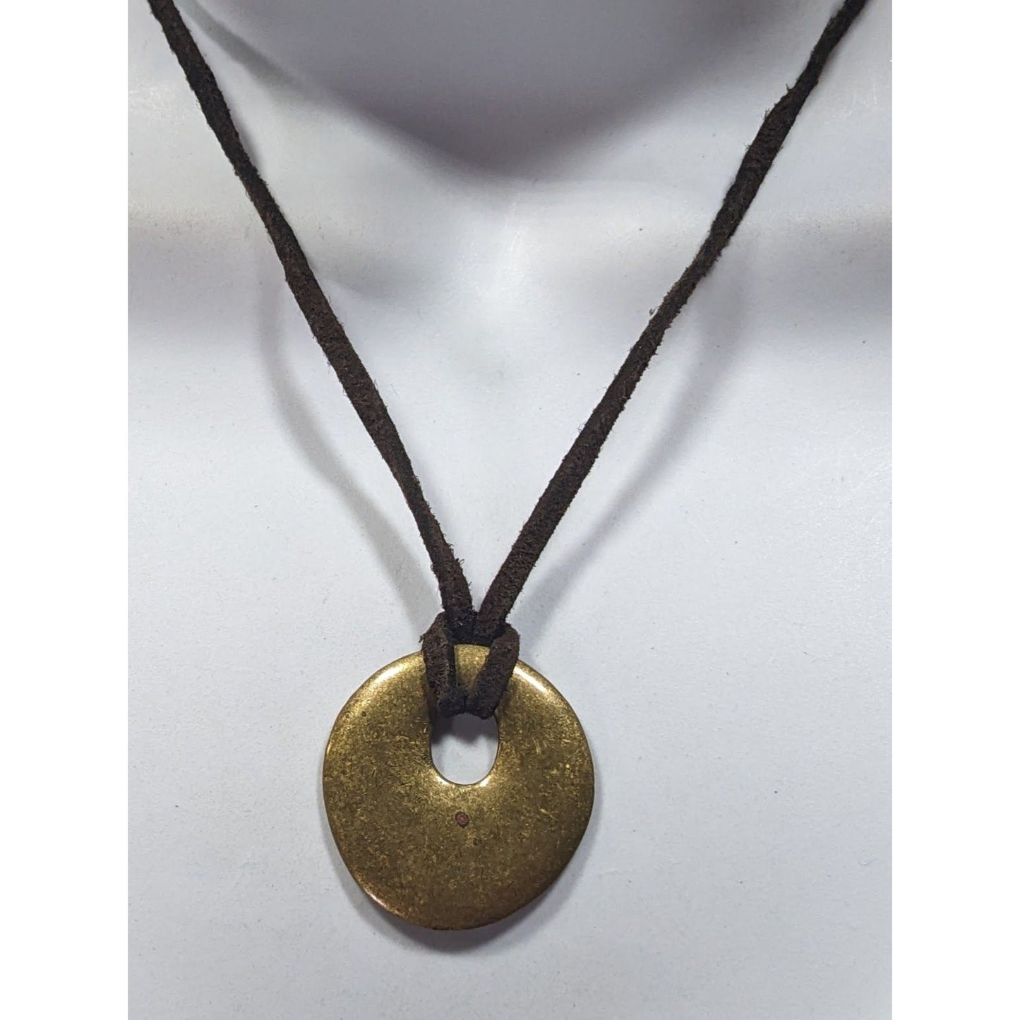 Classic Rustic Style Gold Tone Metal Disc Pendant Necklace