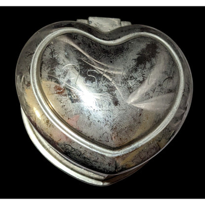 Silver Tone Velvet Lined Ashley Heart Trinket Box