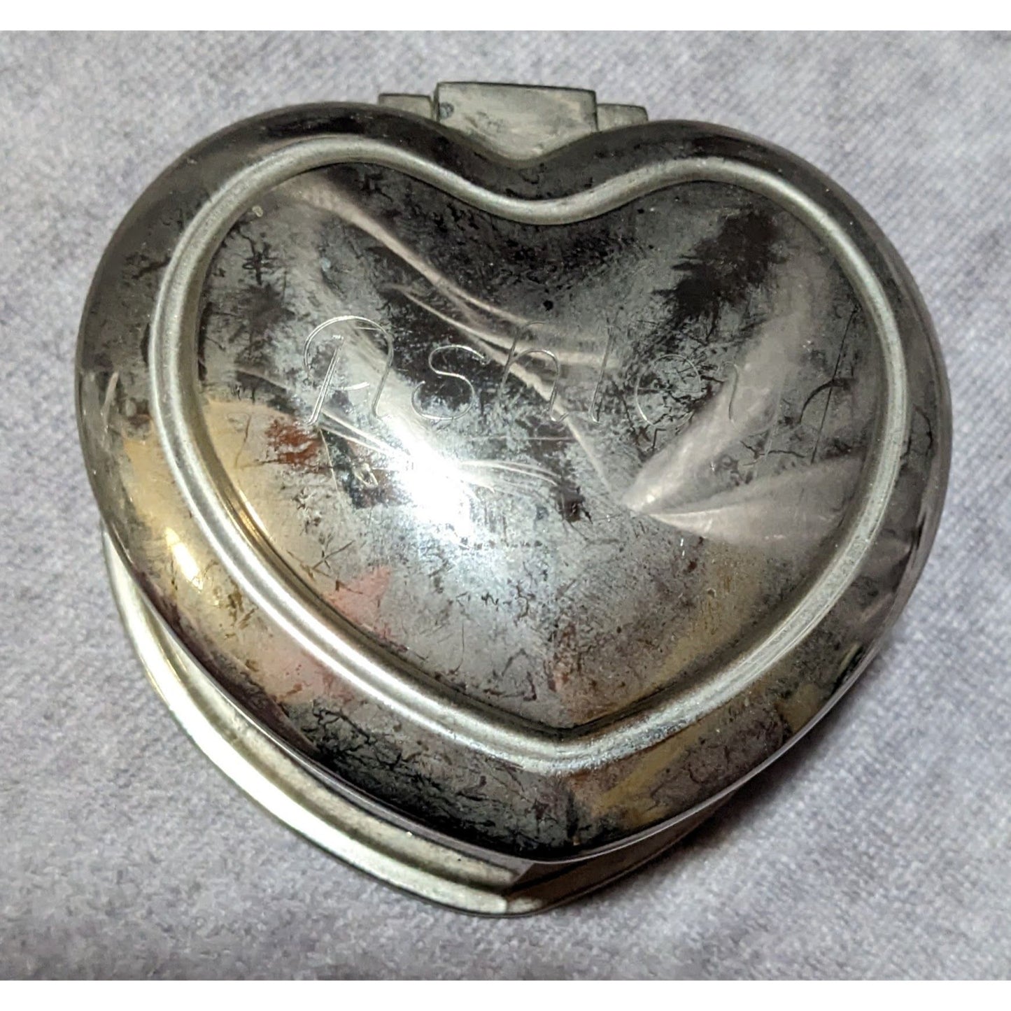 Silver Tone Velvet Lined Ashley Heart Trinket Box