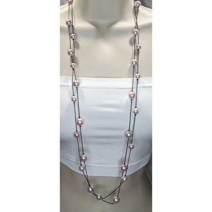 Vintage Roman Lavender Faux Pearl Layered Station Necklace