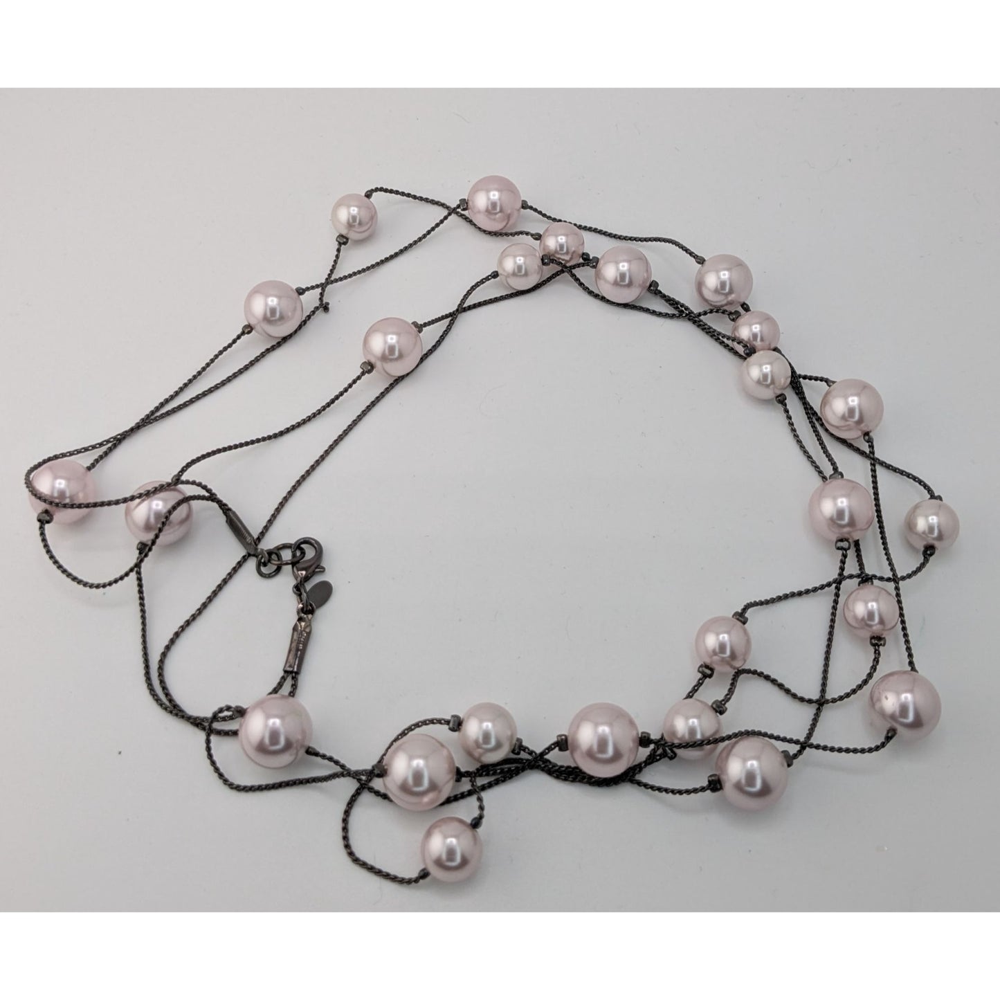 Vintage Roman Lavender Faux Pearl Layered Station Necklace