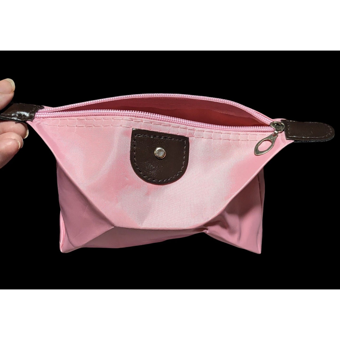 Pink And Brown Collapsible Zipper Cosmetic Bag