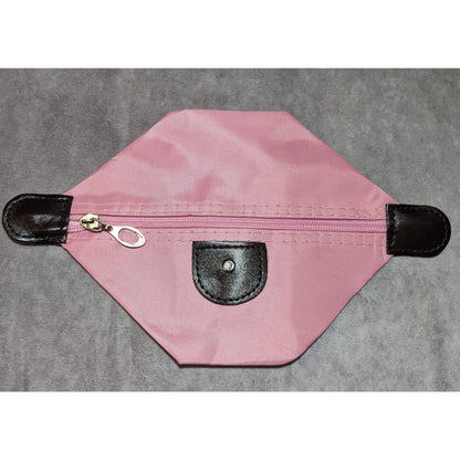 Pink And Brown Collapsible Zipper Cosmetic Bag