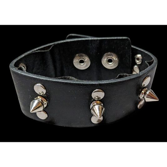 Gothic Punk Black Faux Leather Spiked Bracelet