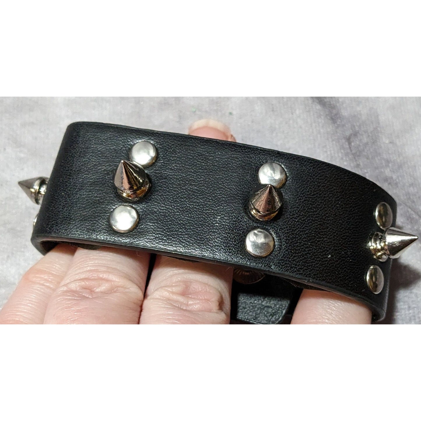 Gothic Punk Black Faux Leather Spiked Bracelet