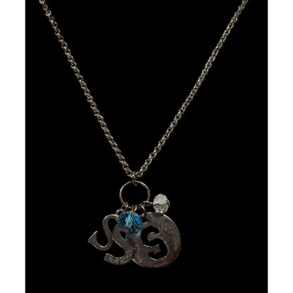 S Initial Charm Necklace Silver Tone With Blue Bead Accent