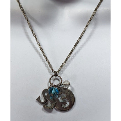 S Initial Charm Necklace Silver Tone With Blue Bead Accent