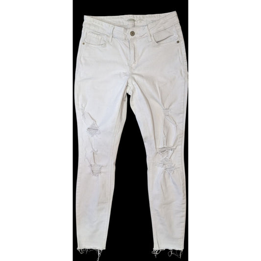 Old Navy Rockstar Super Skinny Distressed White Jeans Size 4 With Raw Hem & Ripped Details