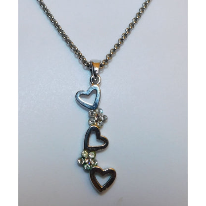 Triple Heart Floral Silver Tone Pendant Necklace