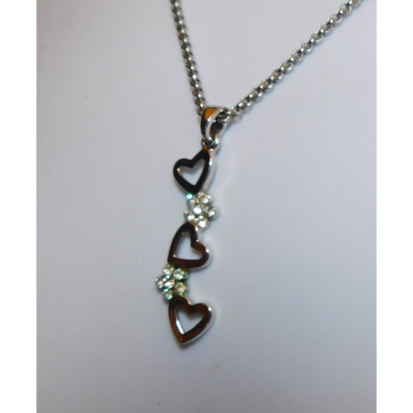 Triple Heart Floral Silver Tone Pendant Necklace