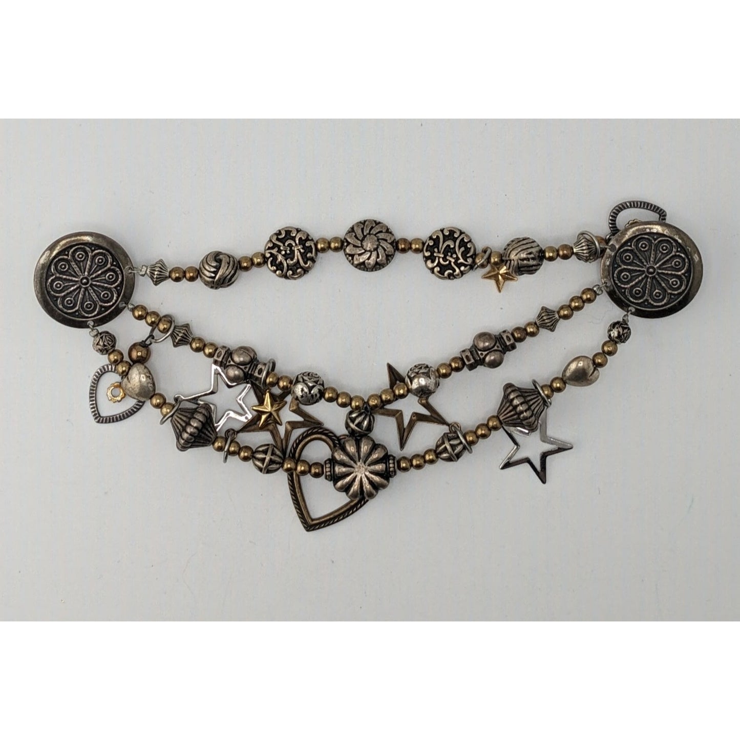 Vintage Handmade Cloak Fastener Pin Layered Charm Medieval Renaissance Gold Silver