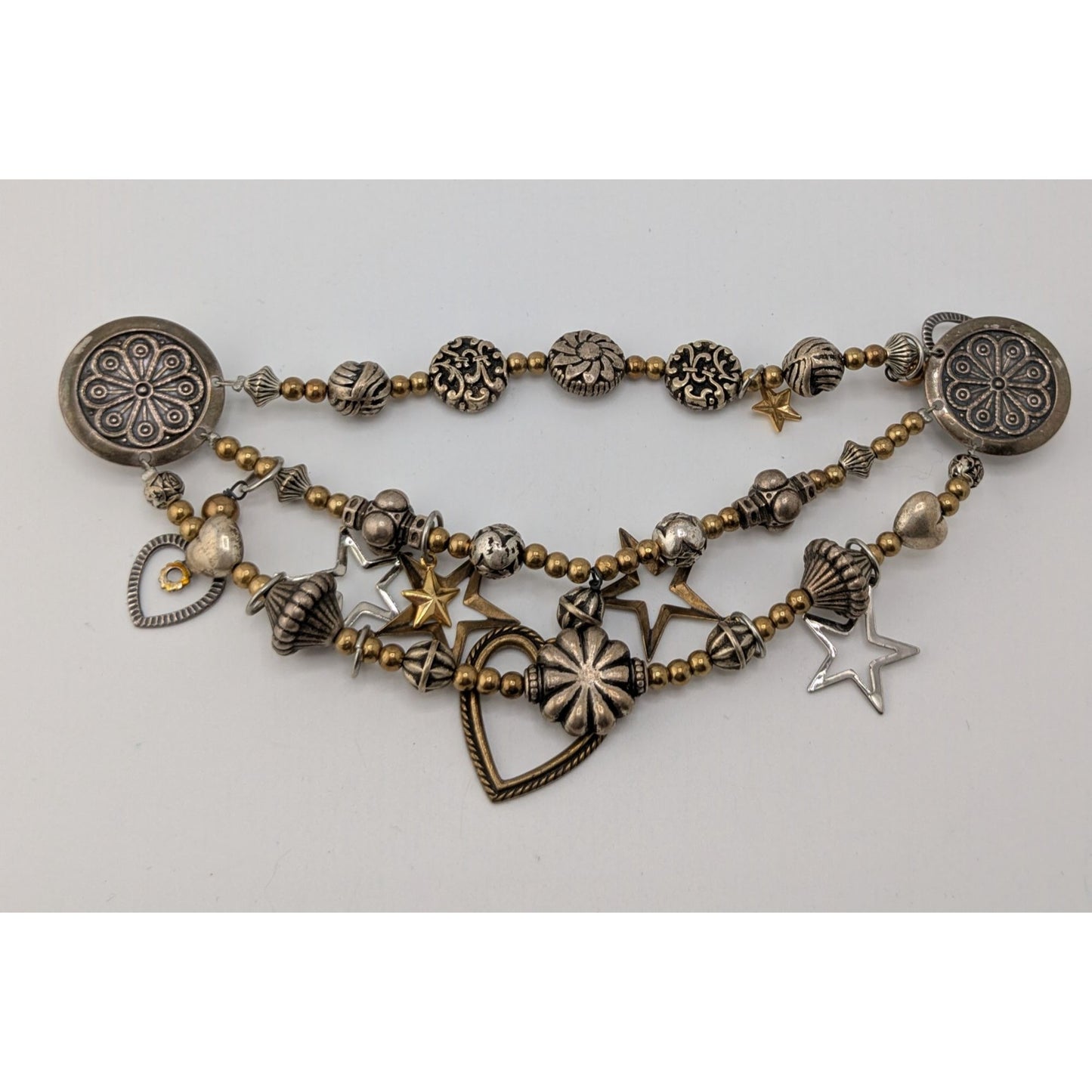 Vintage Handmade Cloak Fastener Pin Layered Charm Medieval Renaissance Gold Silver