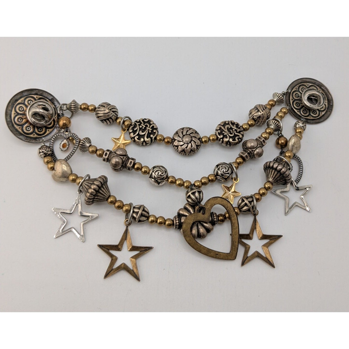 Vintage Handmade Cloak Fastener Pin Layered Charm Medieval Renaissance Gold Silver
