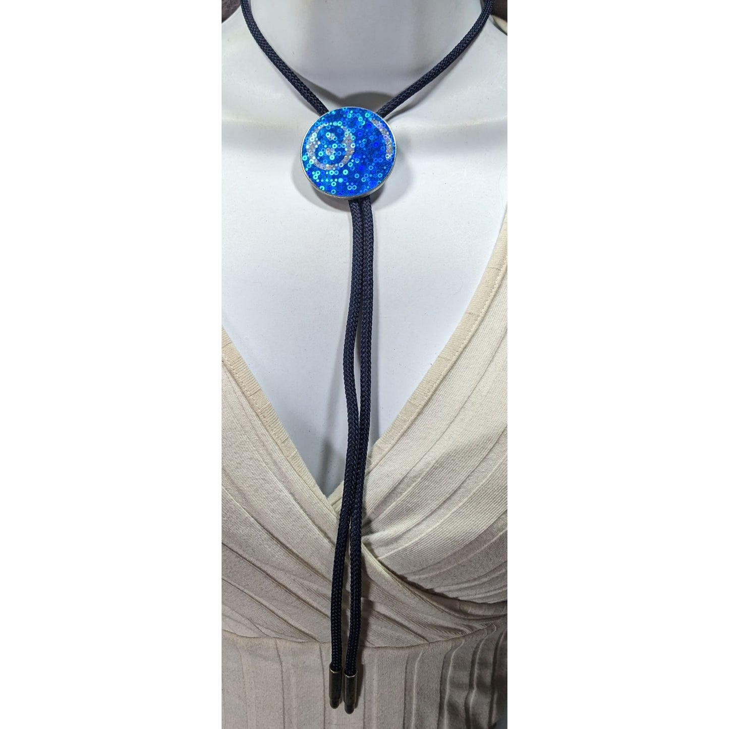 Vintage Handmade Holographic Bolo Tie With Pog Slammer